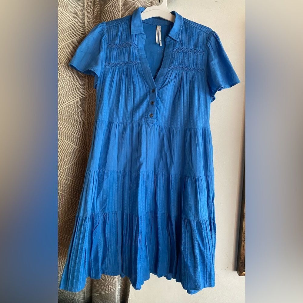Anthropologie Somerset Mini Dress Blue Eyelet Edition Tiered Pink Size XS